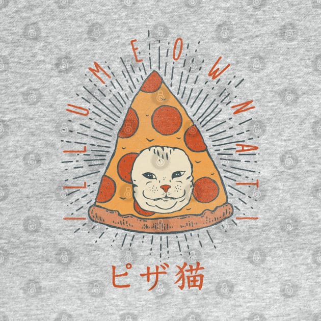Illumeownati - Funny Illuminati Pizza Cat T Shirt Gift Ukiyo Quarantine Greeting Card Postcard Frontline Asking for Salami Pet 2020 Stay Inside Home Office Decor Idea by anycolordesigns